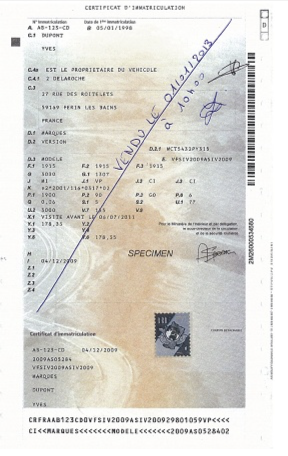  carte grise barrée épave voiture